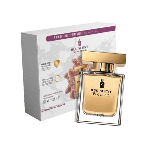 Hug Scent for women - By Acacia - MANZARA STORE - Perfume Available at MANZARA STORE - Acacia - Acacia, All Products, Hug Scent, Unisex, Woman- Hug Scent Eau De Parfum Product Description: Hug Scent Eau De Parfum is a distinctive and luxurious fragrance designed for both men and women, offering an elegant and lasting scent that enhances the allure of its wearer. The perfume's blend of floral, citrus, and woody notes evokes a sense of refinement and timeless appeal. Hug Scent is perfect for everyday wear or