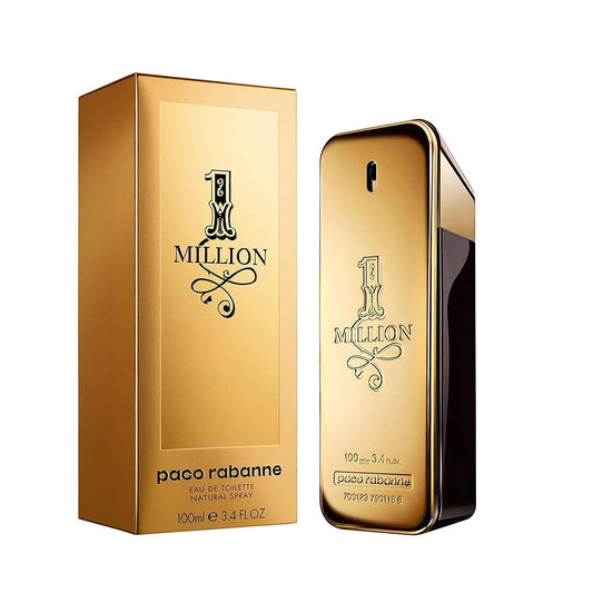 1 Million Eau De Toilette - MANZARA STORE - Perfume Available at MANZARA STORE - Paco Rabanne - 1 Million, All Products, Men, Paco Rabanne- 1 Million Eau De Toilette Product Description: Indulge in the luxurious and captivating essence of 1 Million Eau De Toilette. A bold and sophisticated fragrance designed for the confident man who exudes charisma and charm. Its striking combination of fresh citrus, warm spices, and rich leather creates an unforgettable scent that turns heads wherever you go. Key Notes: T