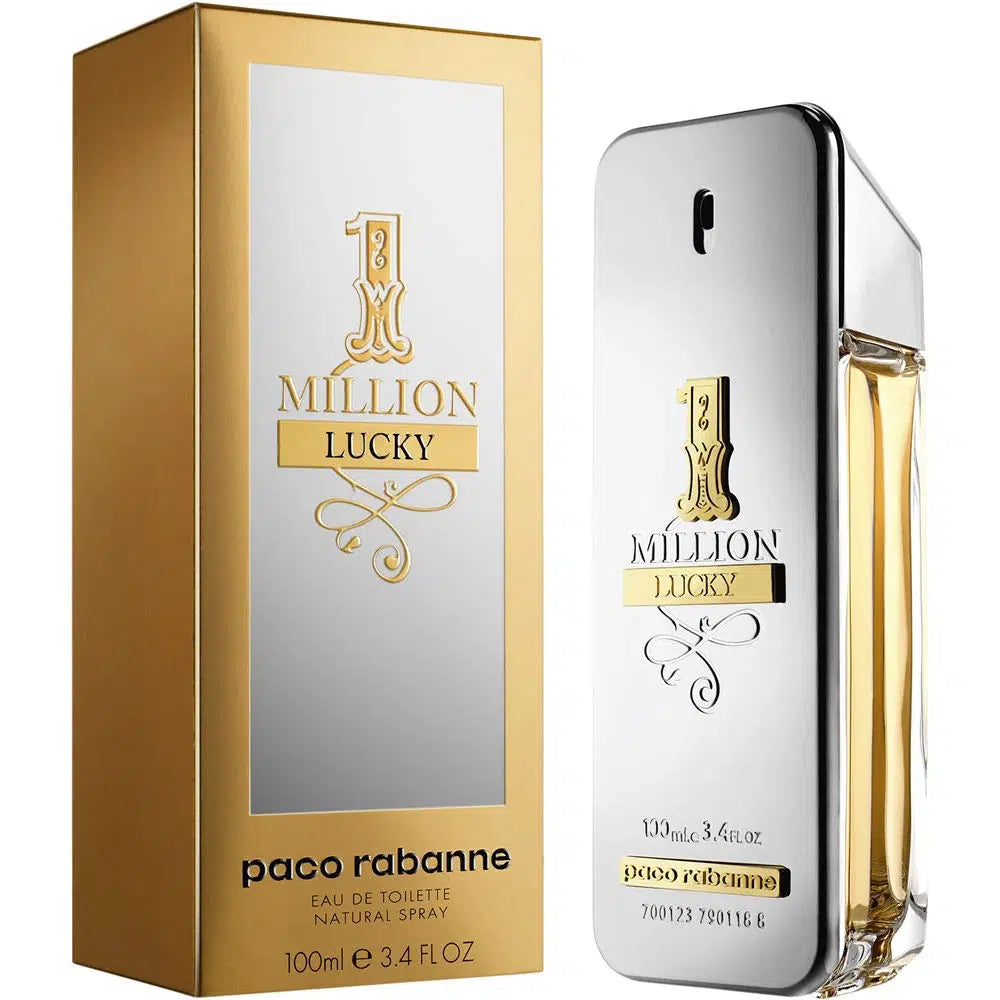 1 Million Lucky Rabanne - MANZARA STORE - Perfume Available at MANZARA STORE - Paco Rabanne - All Products, Men, Paco Rabanne- 1 Million Lucky Eau De Toilette Product Description: Step into a world of exhilaration and daring with 1 Million Lucky Eau De Toilette by Paco Rabanne. This irresistible fragrance redefines luxury with its vibrant fusion of fresh, sweet, and woody accords. Perfect for the man who seeks adventure and lives life on his terms, 1 Million Lucky leaves an unforgettable impression of confi