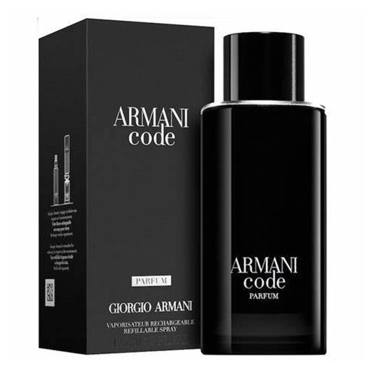 Armani Code Parfum - MANZARA STORE - Perfume Available at MANZARA STORE - Giorgio Armani - All Products, Armani, Men- Product Title: Armani Code Parfum for Men Product Description: Armani Code Parfum is a luxurious and intense fragrance for the modern man who exudes sophistication and charisma. This sensual scent opens with fresh citrus notes, blending seamlessly with spicy nuances of cardamom and leather, creating a bold and captivating opening. The heart reveals a warm, aromatic blend of olive blossom and